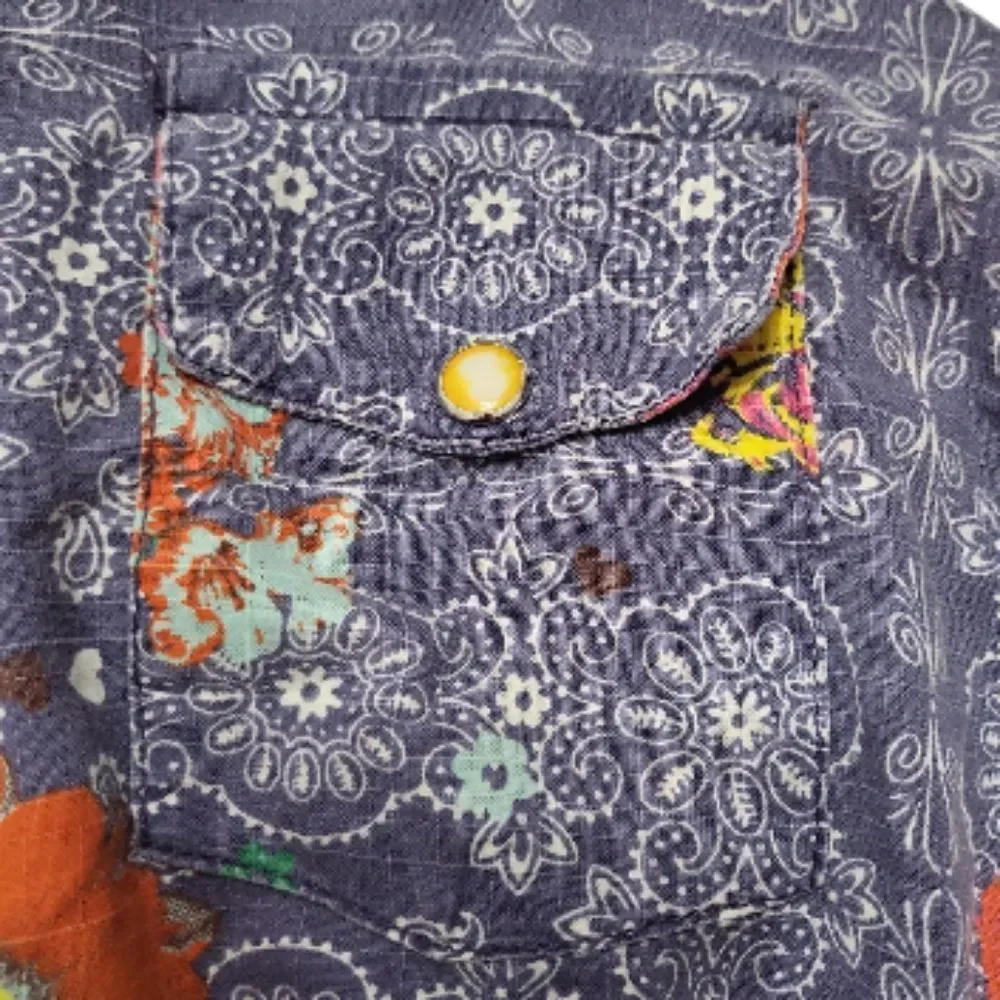 OH, BOY!‎ Blue Western Paisley Floral Heart Button-up Empire Waist Dress Size P
